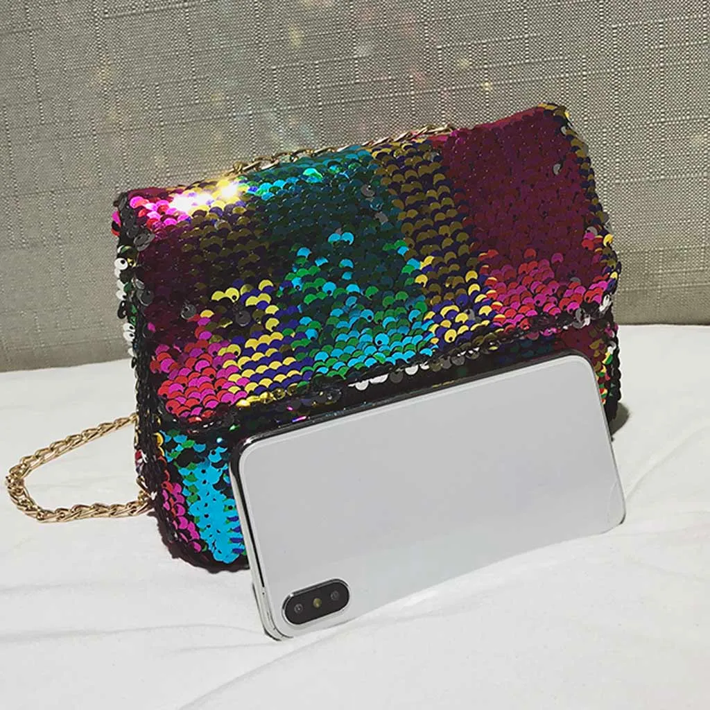 Crossbody Bags For Women Leather Women New Small Sequins Square Bag Fashion Shoulder Casual Messenger Bag sac en paille