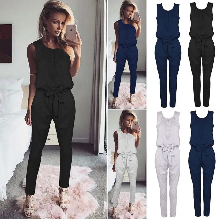 

Summer 2019, new product, pure color, sleeveless, jumpsuit and women's , new style of leisure fashion
