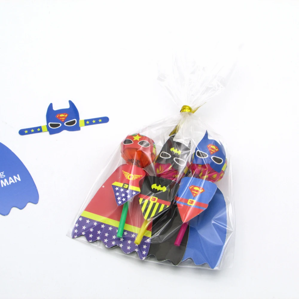16packs Super Hero Princess Cartoon Candy Lollipop Decoration Cards with Bags For Kids Birthday Party Supplies Gift Accessories