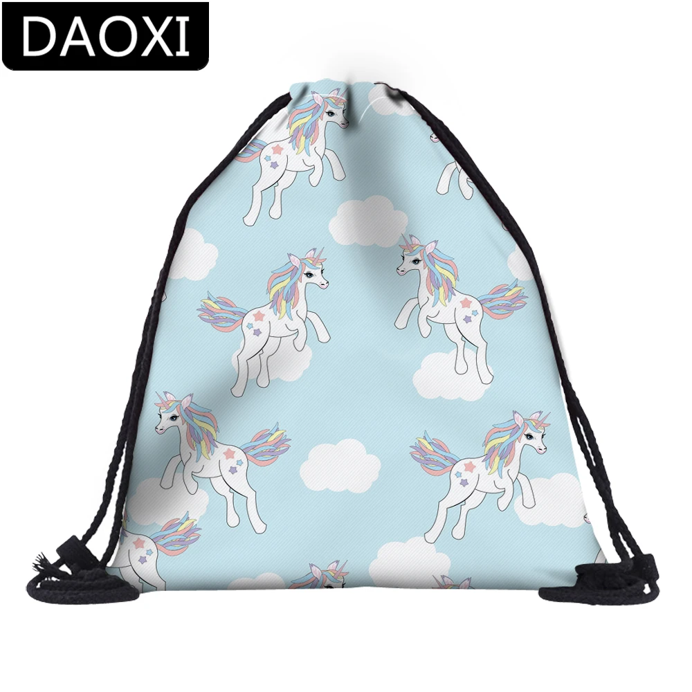 

DAOXI 3D Printing Cloud Unicorn Light Blue Drawstring Bags for Travel School Girls Storage Dropshipping DX60110