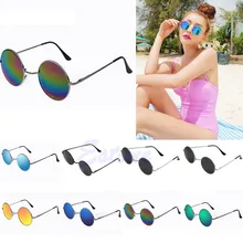 Vintage hombres mujeres gafas de sol Hippie Retro Metal redondo gafas de aleación espejo gafas de sol ray mujer oculos de sol