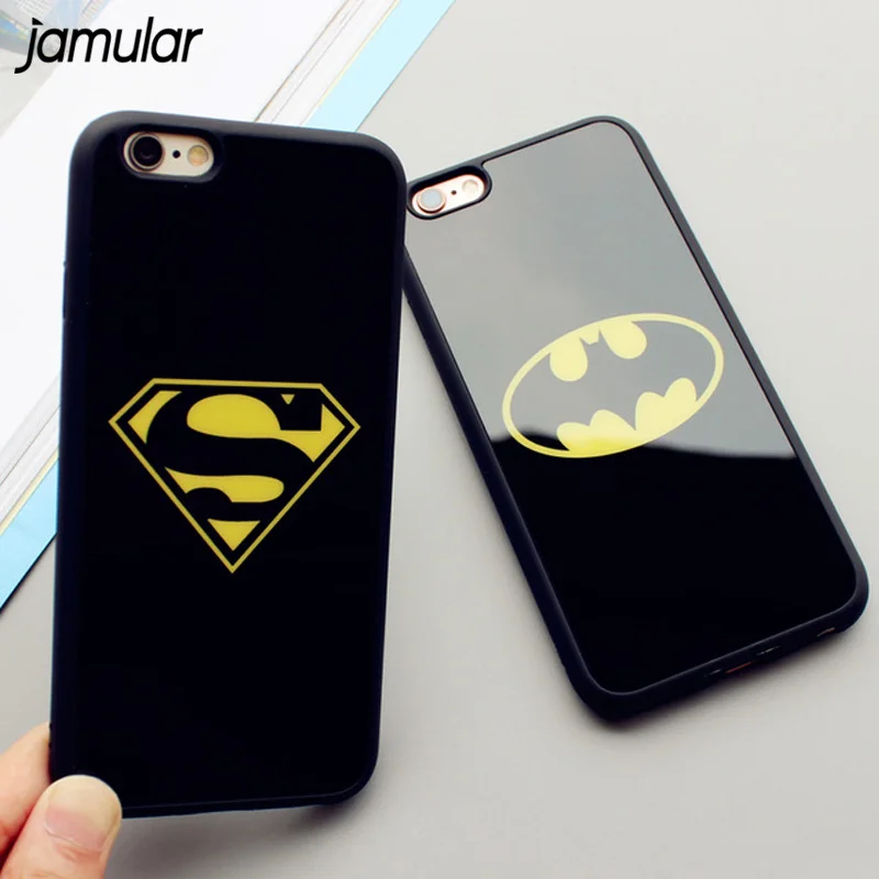 JAMULAR Mirror Superman Batman Case For iPhone 7 Plus 6 6s 8 Plus X Cases Back Cover For iPhone 6S 5 5S SE Covers Fundas Coque