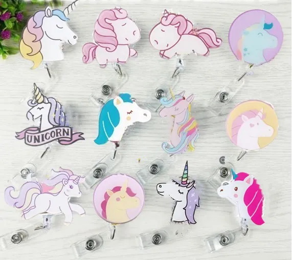 

1PC Cartoon Unicorn Retractable Pull Badge Reel ID Lanyard Name Tag Card Badge Holder Reels doctor nurse supplies