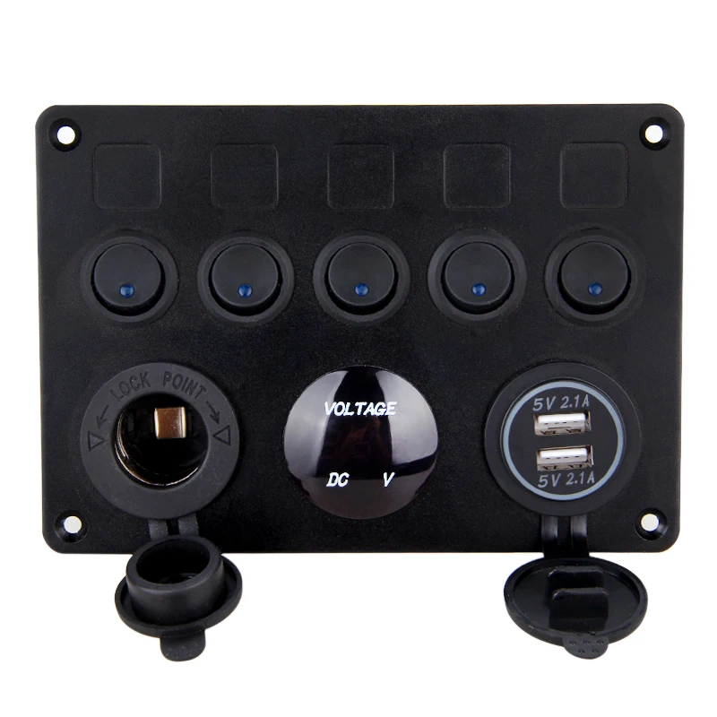 Caixa de Fusível Inline Gang Azul Rocker Switch Painel Voltímetro Dupla Usb Carregador Tomada 12 v 24 Veículo Iate Navio Carro Barco Marinho 5 Led 3 carregador tomada 12 v 24 v veículo