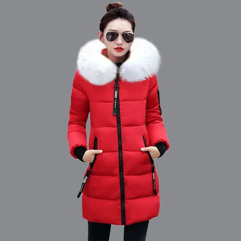 Женские зимние куртки и пальто парки для женщин 4 цвета ватные куртки теплая верхняя одежда с капюшоном большой воротник из искусственного меха