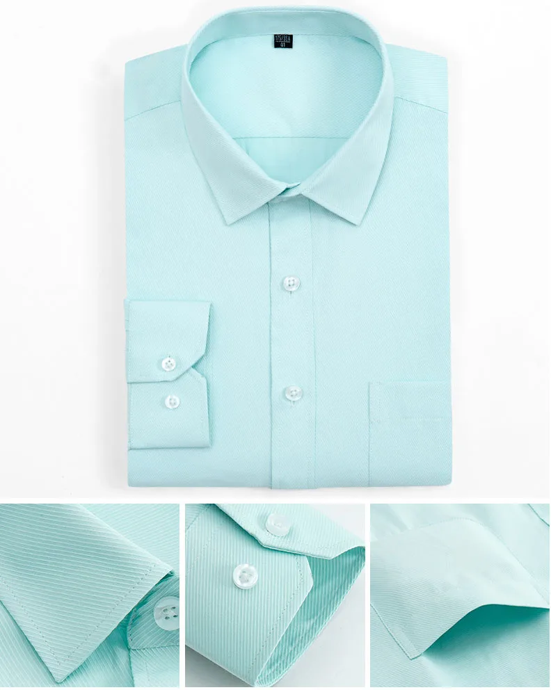 Формальная Мужская рубашка с длинным рукавом, модная саржевая/Однотонная легкая в уходе Стандартная посадка размера плюс, деловая умная Повседневная рубашка для работы