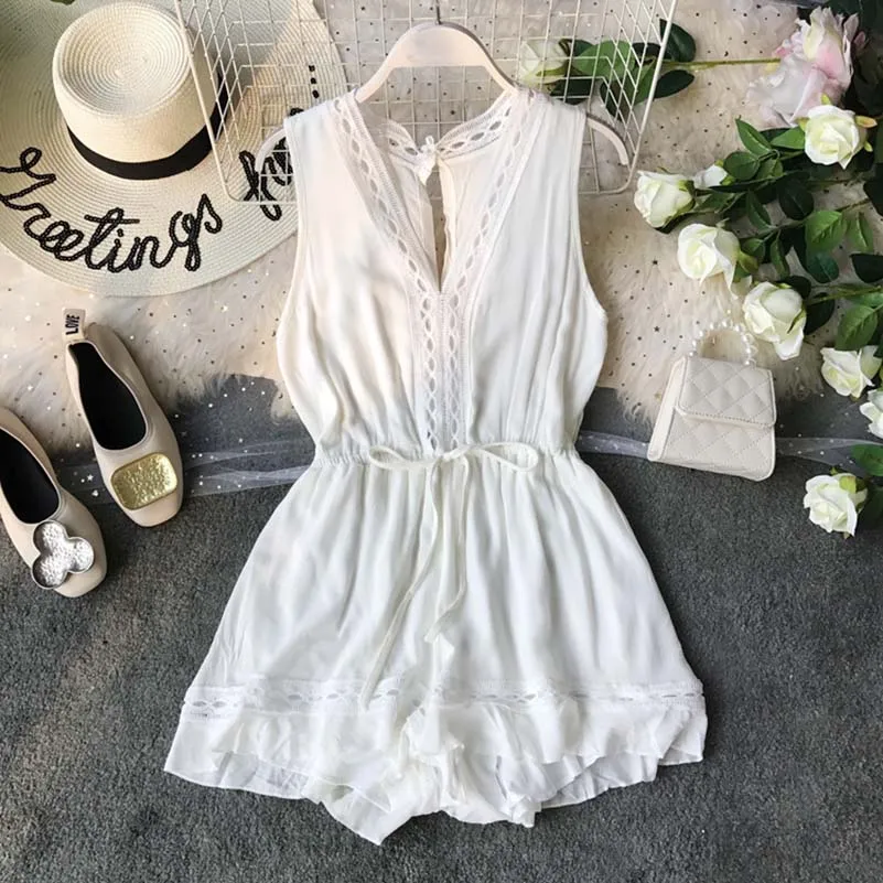 Casual Romper Women Jumpsuit Solid Bodysuit Summer V-Neck Overalls For Women Macacao Feminino Combinaison Femme Casual Romper Women Jumpsuit Solid Bodysuit Summer V-Neck Overalls For Women Macacao Feminino Combinaison Femme