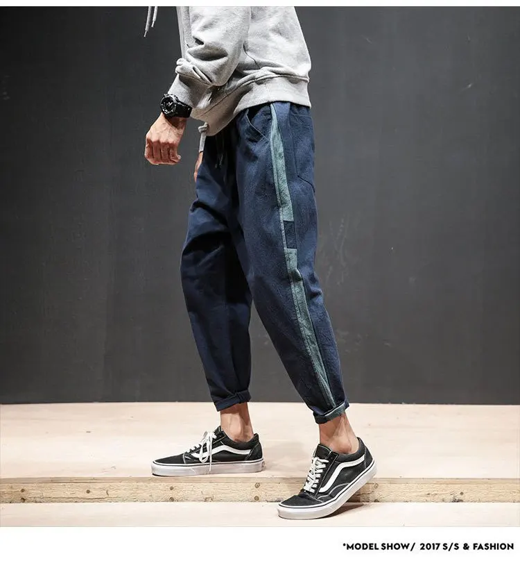 New Comfortable Cotton Pants Men Fashion Spring Side Stripe Patch Design Mens Baseball Pant Mid Waist Plus Size Men's Trousers 14