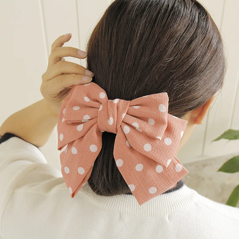 

Quality Big Large Girls' hair Bow Sweet Dots Barrette Hair Clips Spring Clip Women Ponytail Hair Accessories