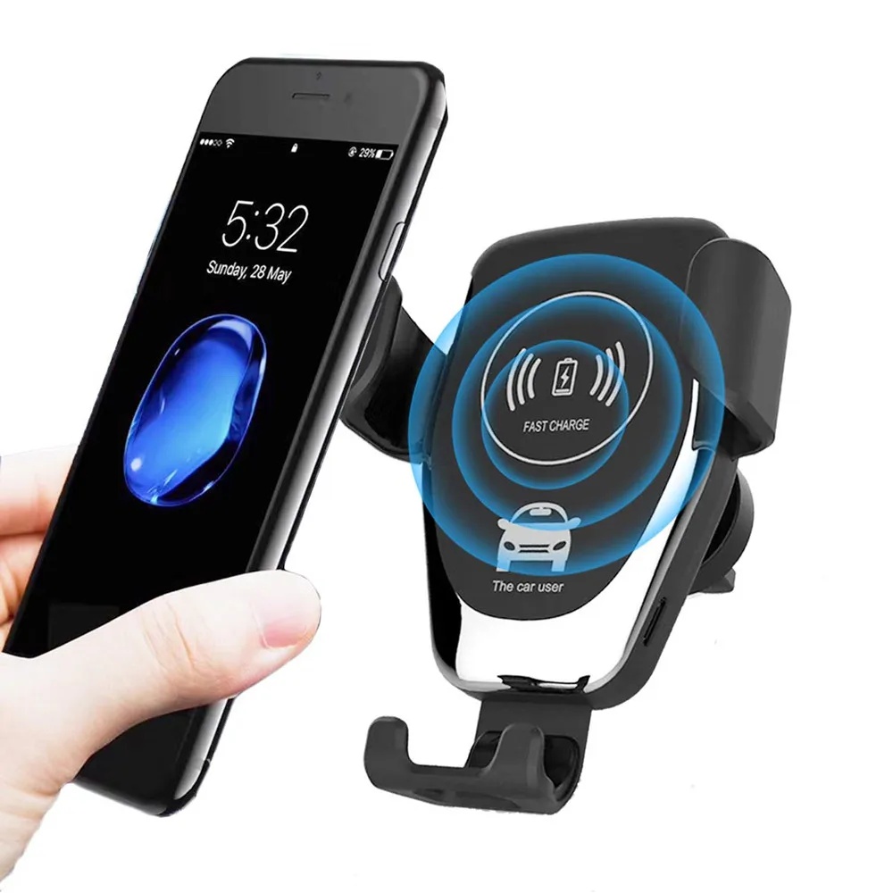 10W Qi Car Wireless Charger For iPhone X Xiaomi 360 Rotation Fast Charging Phone Charger& USB C Cable Support Quick Charge 3.0 - Тип штекера: Black