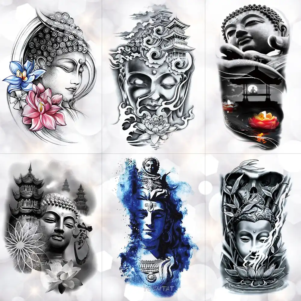 Buda Sakyamuni Impermeable Tatuaje Temporal Pegatina Bambu Lotus