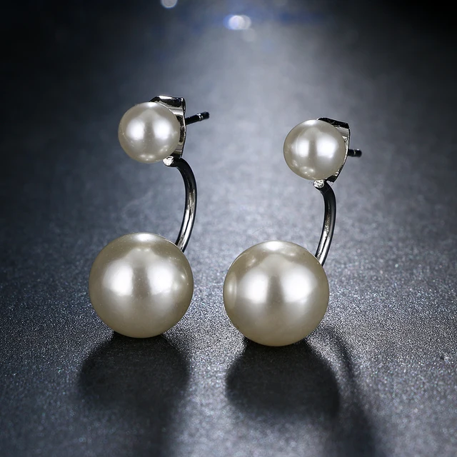Emmaya Fashion Unique Design 2 Pearls Stud Earrings White Gold Color Emmaya Fashion Unique Design 2 Pearls Stud Earrings White Gold Color For Woman New Christmas Gift