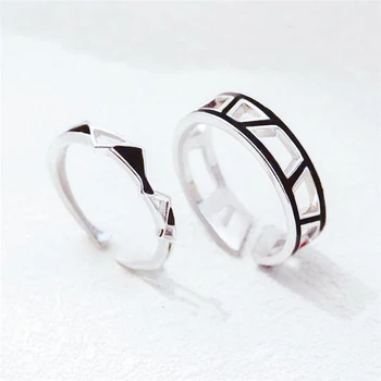 

Sole Memory Romantic Valentine's Day Gift Geometry Hollow Love Vow 925 Sterling Silver Female Resizable Opening Rings SRI379