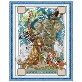 

oneroom Elephant tiger Animals counted Cross Stitch 11CT 14CT Cross Stitch Set DIY Cross-stitch Kit Embroidery Needlework