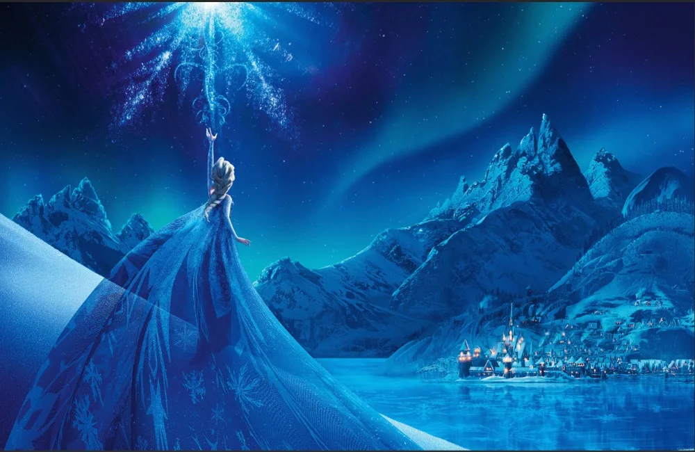 7x5FT Blue Clouds Sky Snowy Mountain Queen Elsa Village