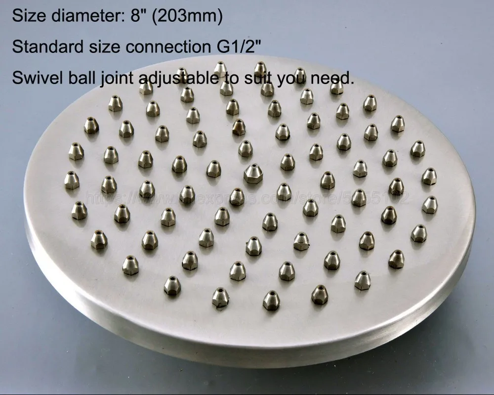 8 inch Round Shower Head Water Rains Shower Head Brushed Nickel Bathroom Shower Wall Mounted Bathroom Tools zsh273