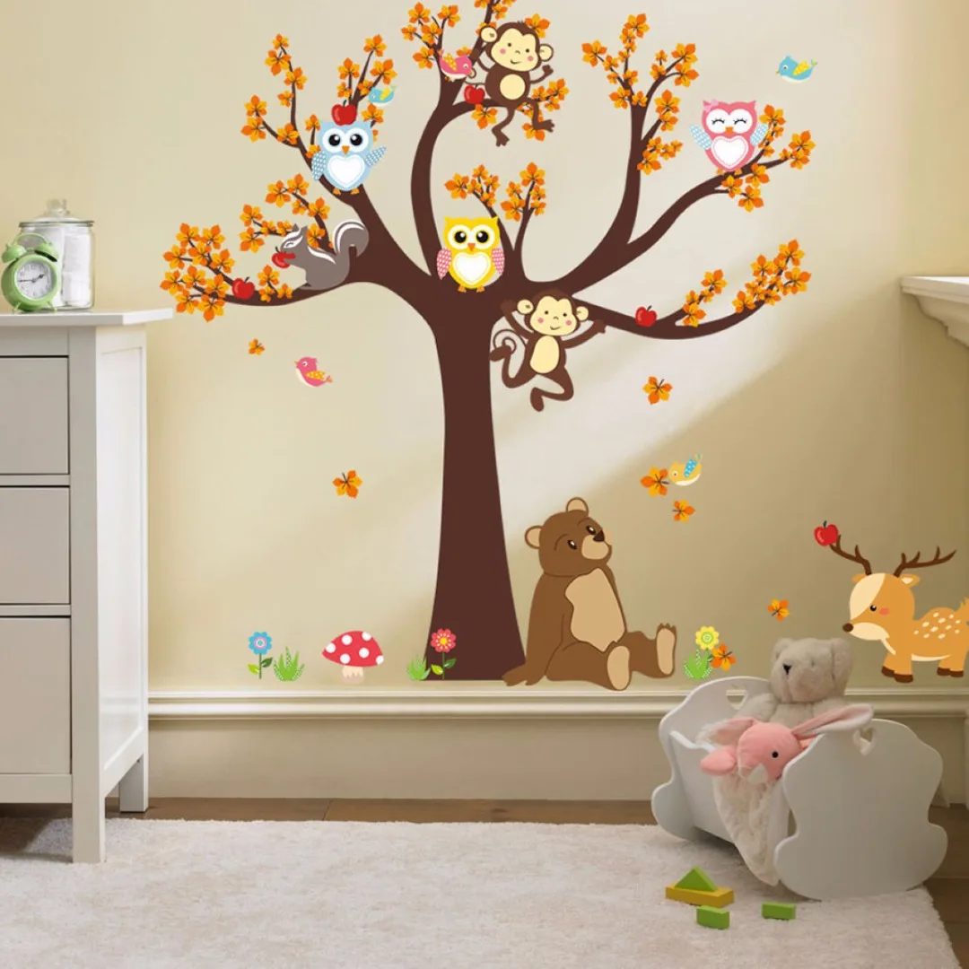 2018 Newest  Cartoon Owl Bird Tree Squirrel Art Wall Sticker Decal Nursery Baby Room Decor