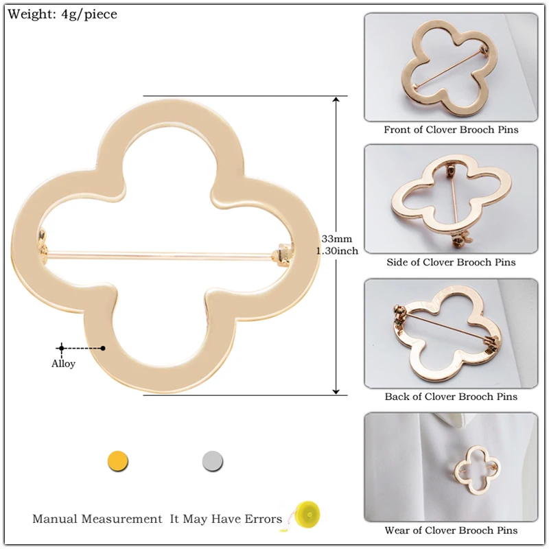 Прекрасный клевер Броши на воротник для женщин аксессуары золотистый, серебристый, простой, гладкий цветок брошь булавки металлические мужские ювелирные изделия подарок