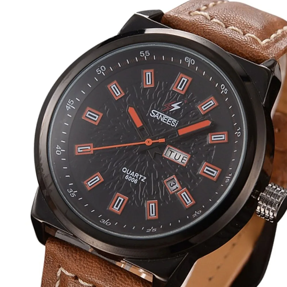 

SANEESI New Arrival Men Leather Strap Watch Water Resistant Watch Simple Style Sport Watch #6006 Japan Movement Original