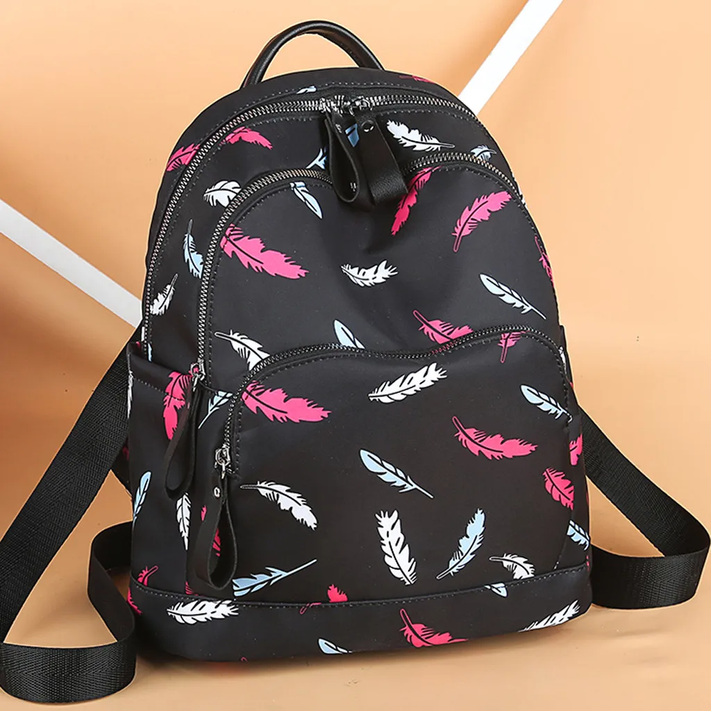 

Fashion Women Backpack Schoolbag Flamboyant Pattern Of Feathers Backpack Multiple Pockets Leisure Backpack High Quality