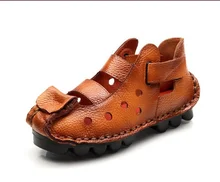 2016 Summer New Soft Bottom Flat Genuine Leather Women Shoes Personality Leisure Women Sandals Retro Handmade Sandals sapato