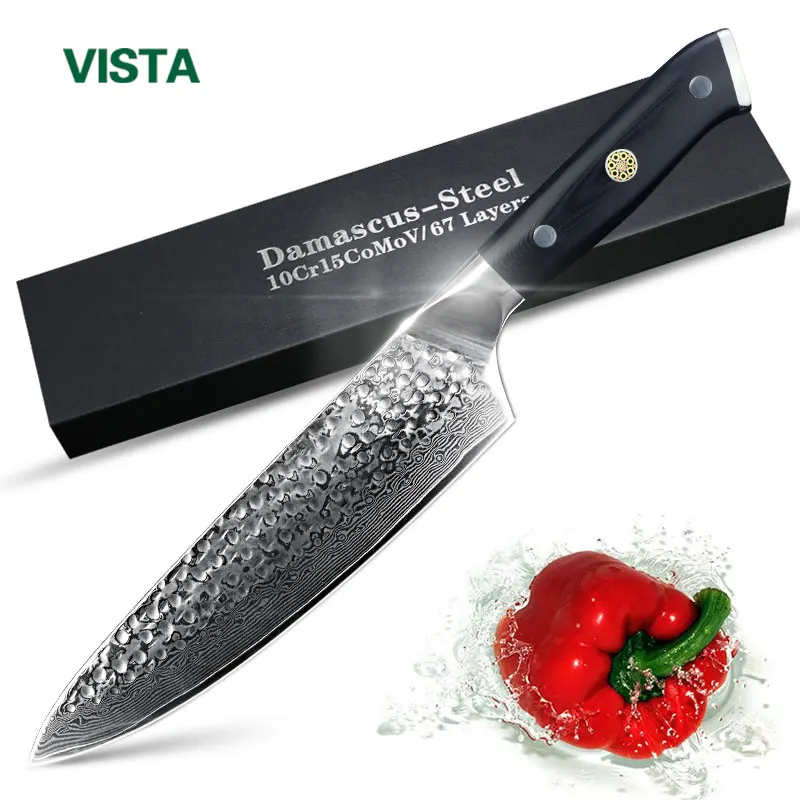 Damascus Chef Knife 8 Inch Kitchen Knife Japanese Damascus Steel VG10 Core 67 Layers Santoku Cleave - 4000035880319