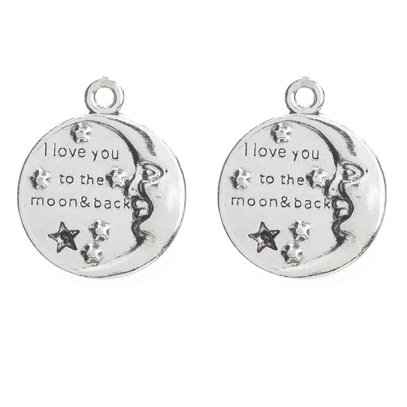 

10pcs/lot Stars Moon Charms Antique Silver Tone Love Words Letters Charms For Jewelry Findings Making Wedding Designs