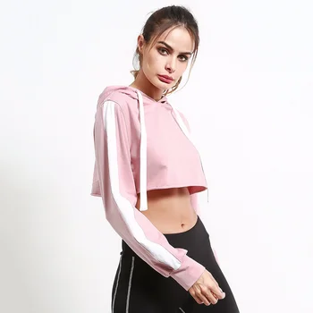 

autumn spring women casual stripes hooded long sleeve loose crop hoodie female winter sweatshirt crop top T3038E