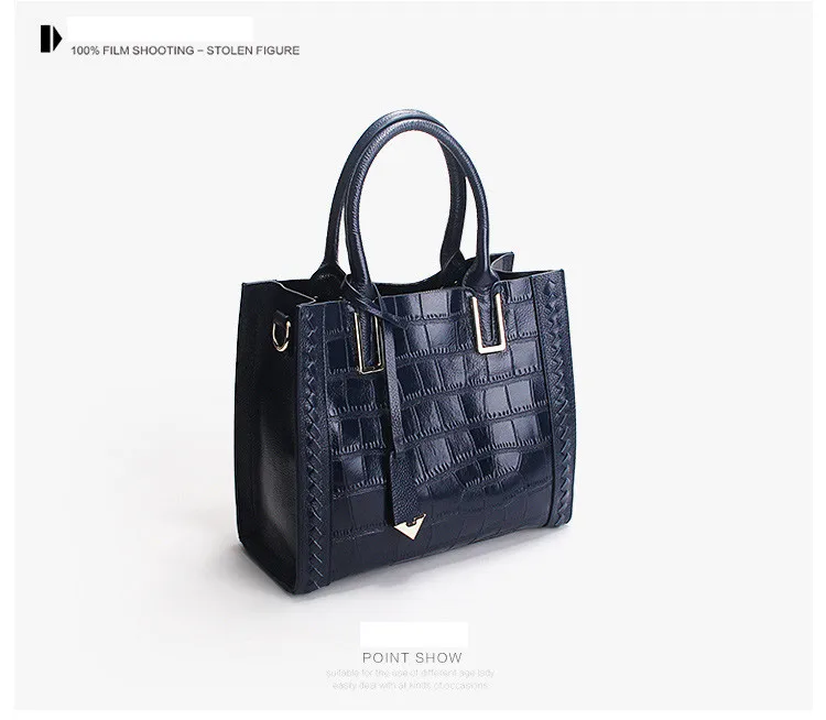 Модная женская сумка-тоут Zency с крокодиловым узором, натуральная кожа, Офисная женская сумка, сумки через плечо, черные