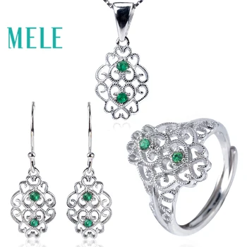 شراءMELE الطبيعية الزمرد 925 الفضة طقم مجوهرات مع 1.8 مللي متر قطع مستديرة الأحجار الكريمة للنساء الموضة و العصرية غرامة مجوهرات عيد الميلاد