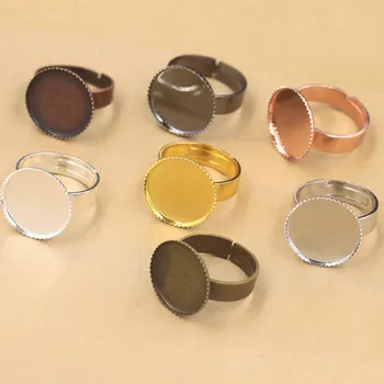 

Multi-color Plated Rings Settings with Round Bezel 20mm 25mm 30mm Resin Cabochon Bases Blanks Metal Adjustable Ring Findings DIY