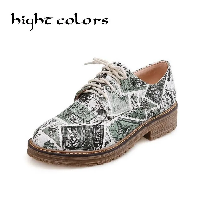 

Yellow +Green PU Leather Moccasins Ballet Flats Woman Vintage Stamp Designer Shoes Round Toe Creepers Oxford Shoes For Women