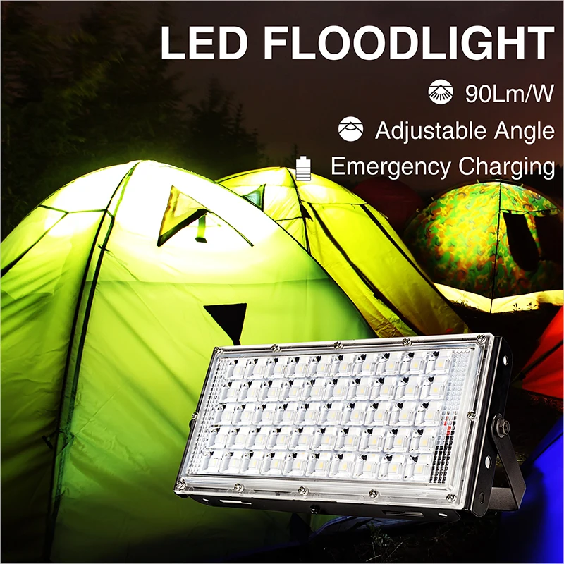 

LED Emergency Light 100W High Power Portable LED Floodlight Built-In Battery USB Fast Charger Power Bank 9-85V Camping Lights