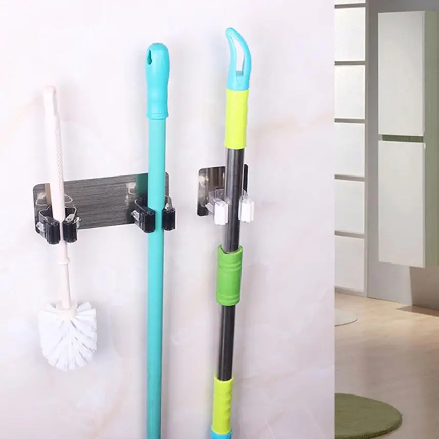 Wall Mounted Mop Handle Bar Holder Rack Space Saver Brush Broom