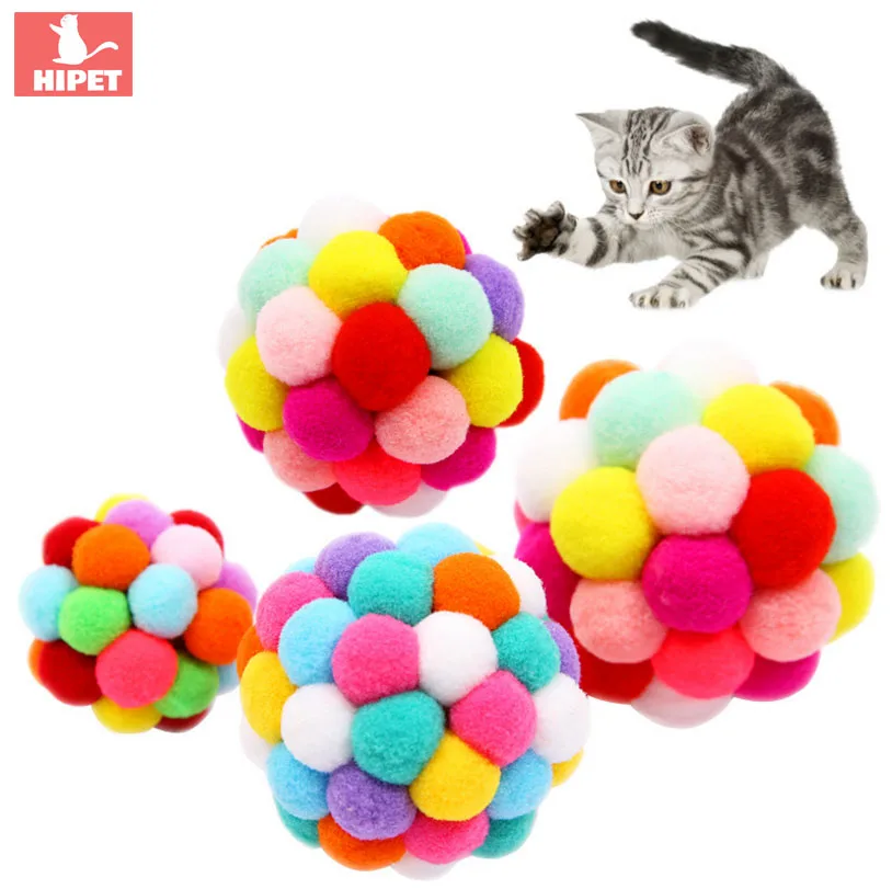 

2018 New Pet Cat Toy Colorful Handmade Bells Bouncy Ball Built-In Catnip Interactive Toy Best sale Dogs toy great kitten toys
