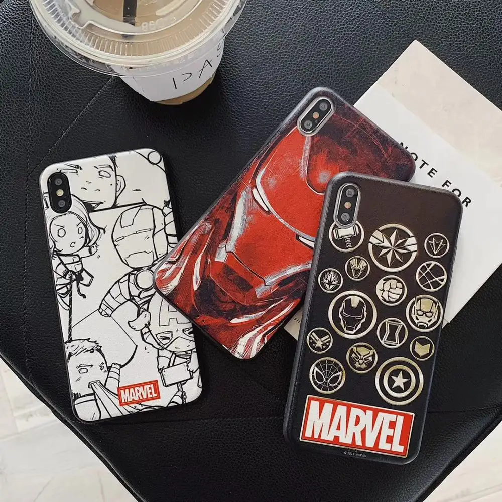

Luxury Marvel Avengers Captain America Iron Man Spider Man Phone Cover Case for iPhone 6 6s 7 8 Plus X XR XS MAX Coque Funda