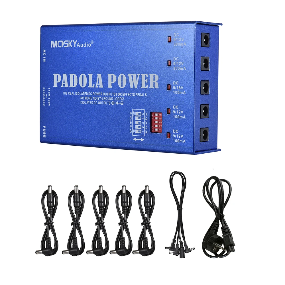 

MOSKY Guitar Effect Pedal Power Supply Station 5 Isolated Outputs for DC 9V 12V 18V Guitar Pedal with Short Circuit Protection