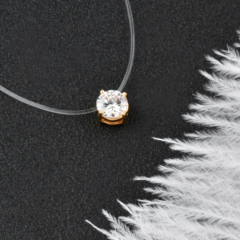 SINLEERY сверкающий Циркон круглое сердце Corss подвеска прозрачная леска колье ожерелье невидимая цепь XL067 SSH - Окраска металла: H gold round
