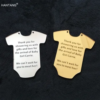 

Customized 90x100mm Baby Dress Shape Silver Mirror/Golden Mirror Acrylic Baby Shower Thank You Cards 100pcs per Lot