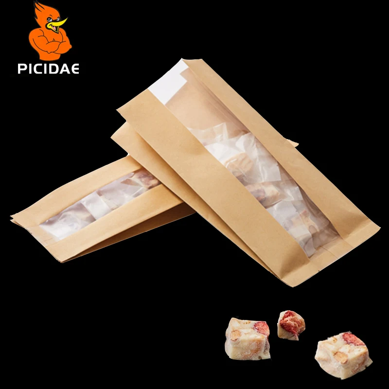 

Kraft Paper Transparent Organ Window Heat Seal Open Packaging Bag Food Nut Granule Snack Biscuit Cake Candy Coffee Powder Cheese