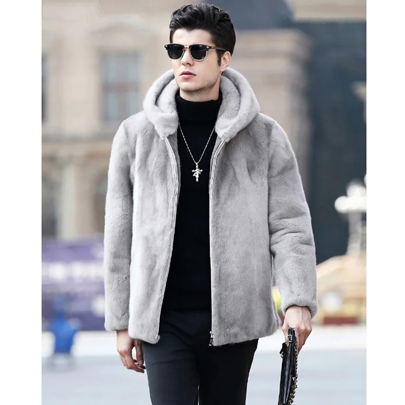 S/6XL мужские зимние и осенние куртки с капюшоном из искусственного меха повседневные мужские большеразмерные поддельные меховая верхняя одежда мужская одежда Новинка D371 - Цвет: Light Gray