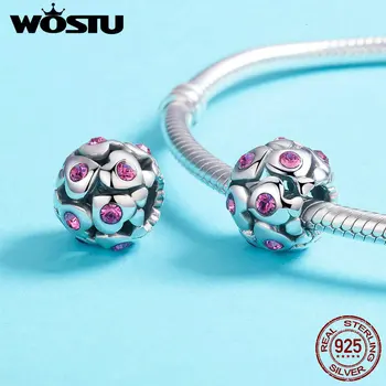 

WOSTU Genuine 925 Sterling Silver Pink CZ Heart Design Beads fit for Women Charm Bracelet WST Fine Luxury Jewelry Gift BKC535