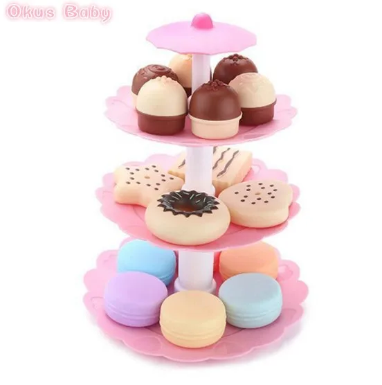 Новые DIY ролевые игры фруктовая резка торт на день рождения кухня еда игрушки Cocina De Juguete игрушка розовый синий подарок для девочек для детей - Цвет: Cookie Tower