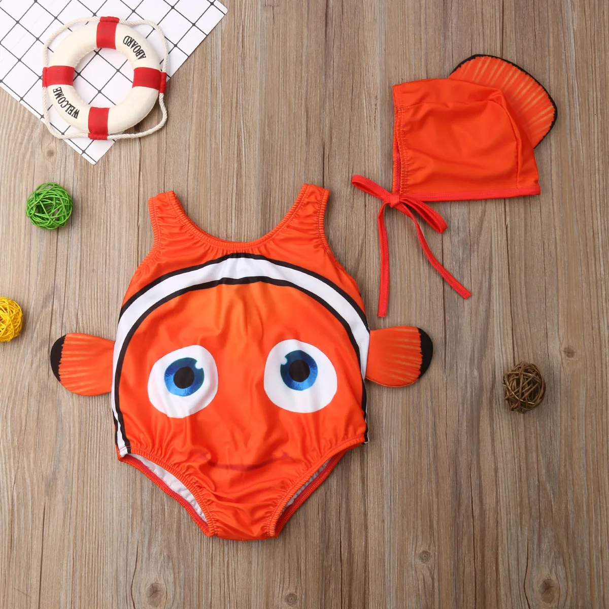 Kids Baby Girl Boys One Piece Swimwear Cartoon Goldfish Swimsuit Beachwear Suits