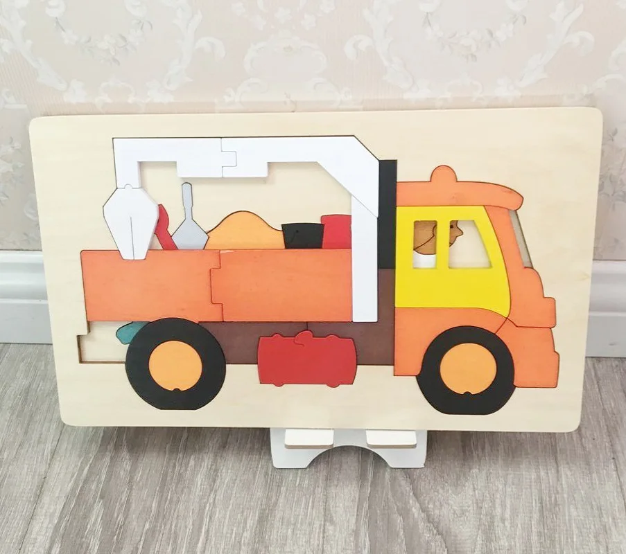 Детские деревянные игрушки 3D Многослойные головоломки игрушки животные и транспортные средства головоломки игрушки Дети Раннее Образование игрушки детские подарки - Цвет: Engineering vehicle