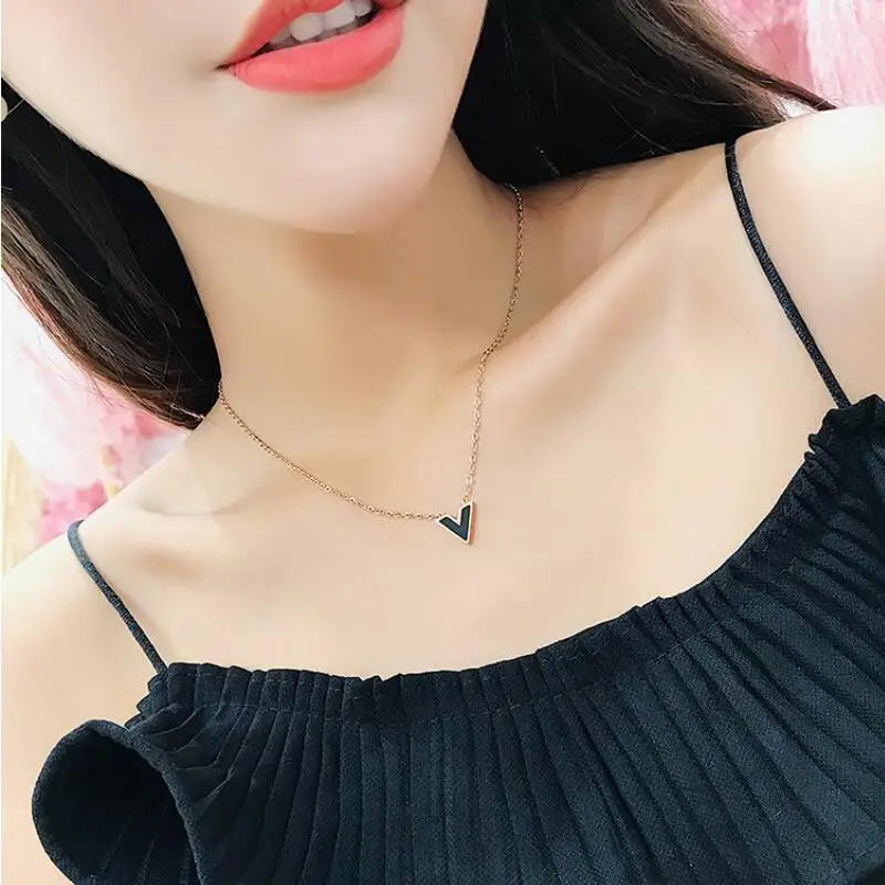 

New Arrival Beautiful Woman Necklace V Model Pendant Necklace Titanium Steel Gold color Jewelry For Women