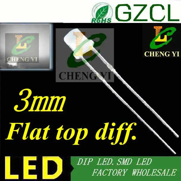 Flat top 3 мм синий рассеянный свет светодиод 465-475nm широкоугольный Подсветка dip led(CE& Рош