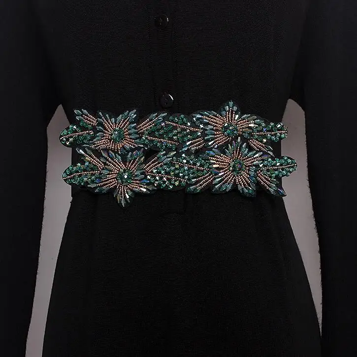 Женская подиумная Мода со стразами, бусинами эластичные пояса женское платье Корсеты пояс с пряжкой Украшение широкий пояс R1696