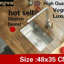 Квартира кухня ручная раковина одинарная мойка Мини Роскошный стрейч кран 304 нержавеющая сталь Горячая 480x350 мм