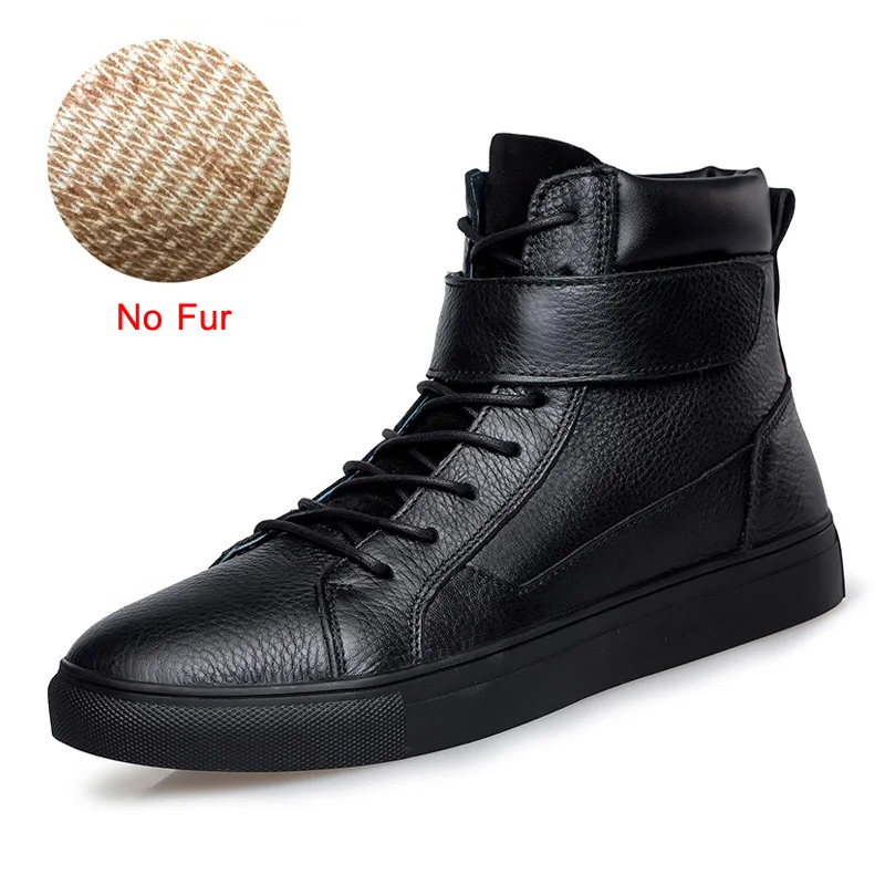 DEKABR/Брендовые мужские зимние плюшевые теплые зимние ботинки из натуральной кожи, мужские кроссовки на липучке, осенняя черная обувь размера плюс 36~ 48 - Цвет: Black